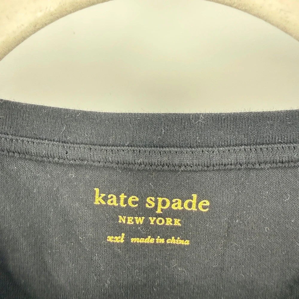 Kate Spade Ruched Puff Sleeve Tee Black XXL Cotton Feminine Designer Top